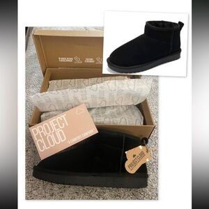 NWT Project Cloud Black Mini Suede Ankle Boots Water Resistant Black